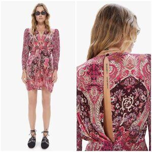 💕MARIA CHER💕 Rosario Short Dress ~ 100% Silk Besalu Pink Large L NWT